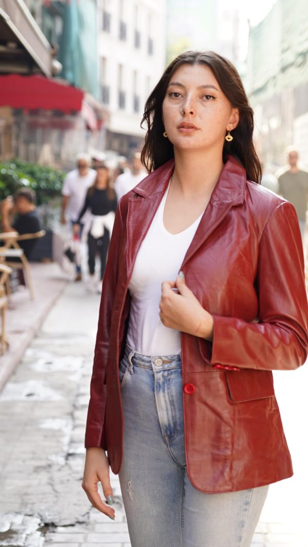 Genuine Soft Leather Blazer Women, Classic 2-Button Design, Casual Suit Style Real Lambskin Leather Jacket