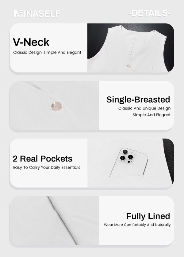 2025 Women's Summer Linen Vest Blazer Long Y2K Lightweight Fully-Lined V-Neck Fashion Casual Jackets Tops Pockets