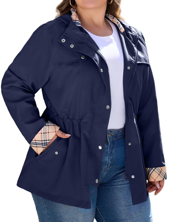 Rain Jacket Women Plus Size Long Raincoat with Hood Waterproof Outdoor Trench Coat
