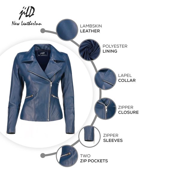 Women's Asymmetrical Zip-Up Real Lambskin Leather Motorcycle Jacket - Casual Fashion Moto Biker Leather Jacket Women