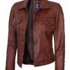 Womens Leather Jacket - Real Lambskin Trucker Leather Jackets for Women