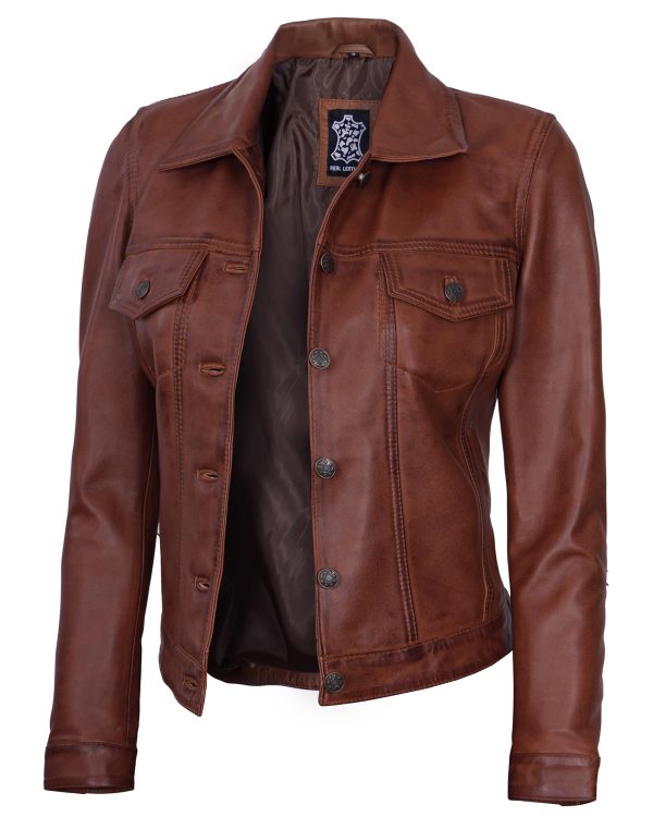 Womens Leather Jacket - Real Lambskin Trucker Leather Jackets for Women