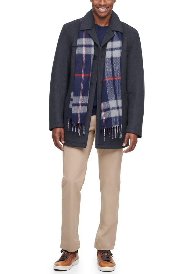 Men's Size Tall Wool Melton Walking Coat With Detachable Scarf