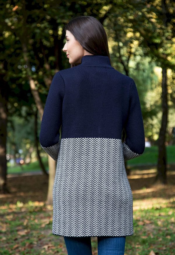 Herringbone Wool Coat Cardigan for Women
