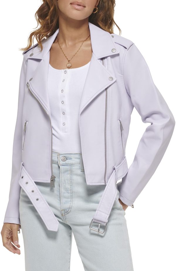 Women's Belted Faux Leather Moto Jacket (Regular & Plus Size)