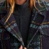 Women's Boucle Plaid Jacket Flap-top Patch Chest Pockets with Notch Collar