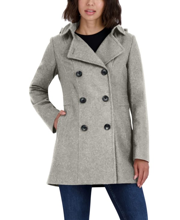 Women's Double Breasted Peacoat with Removable Hood
