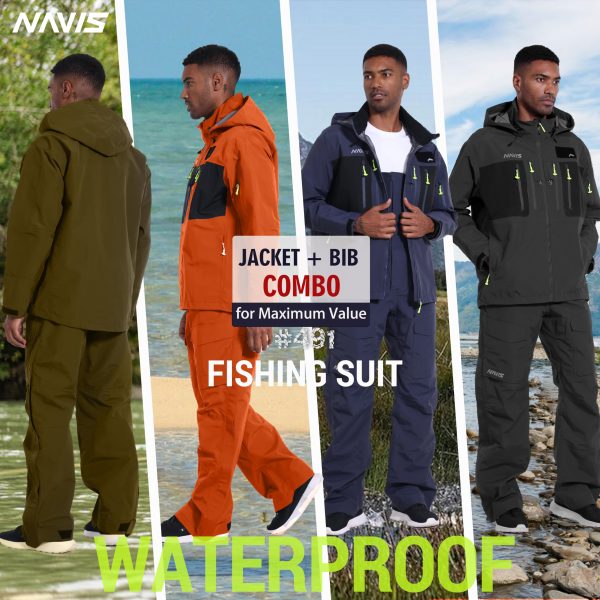 PRO Men's Fishing Rain Suit - 3-Layer Waterproof Breathable Wader Set Jacket&Bib Pant,Foul Weather Gear