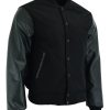 Varsity Letterman Baseball Bomber Retro Vintage Jacket Solid Black Wool Black Genuine Leather Sleeves