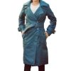 Double Breasted Premium Leather Trench Coat for Women - Classic Lapel Car Coat Style Long Leather Jacket Women with Belt