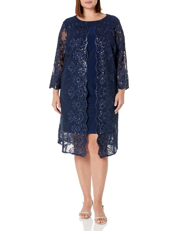 Women's Midi Scoop Neck Shift Dress with Jacket (Petite and Regular)