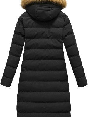 Women's Long Winter Faux Fur Coat Puffer Warm Jacket with Detachable Hood