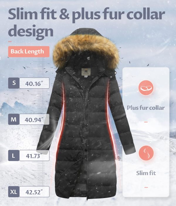 Women's Long Winter Faux Fur Coat Puffer Warm Jacket with Detachable Hood