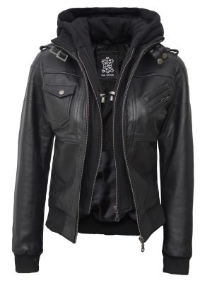 Leather Jacket Women - Real Lambskin Leather Jackets For Womens With Removable Hood