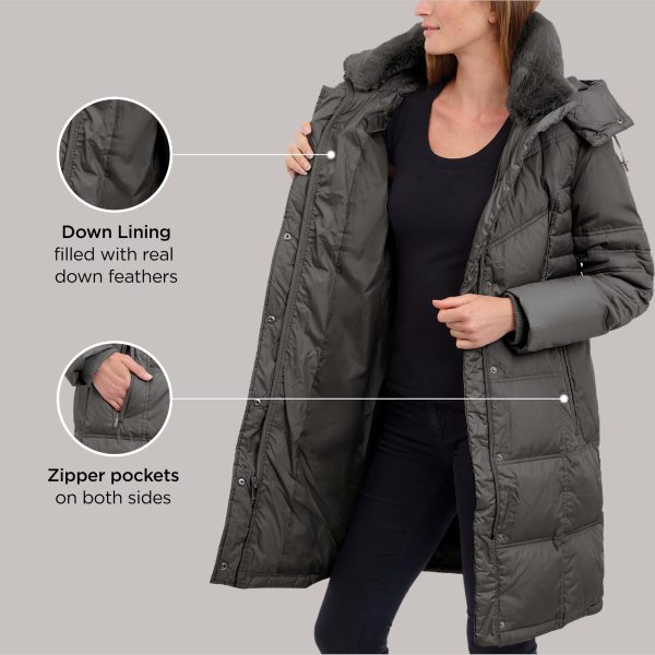 Women's Chevron Coat with Faux Fur Trimmed Hood