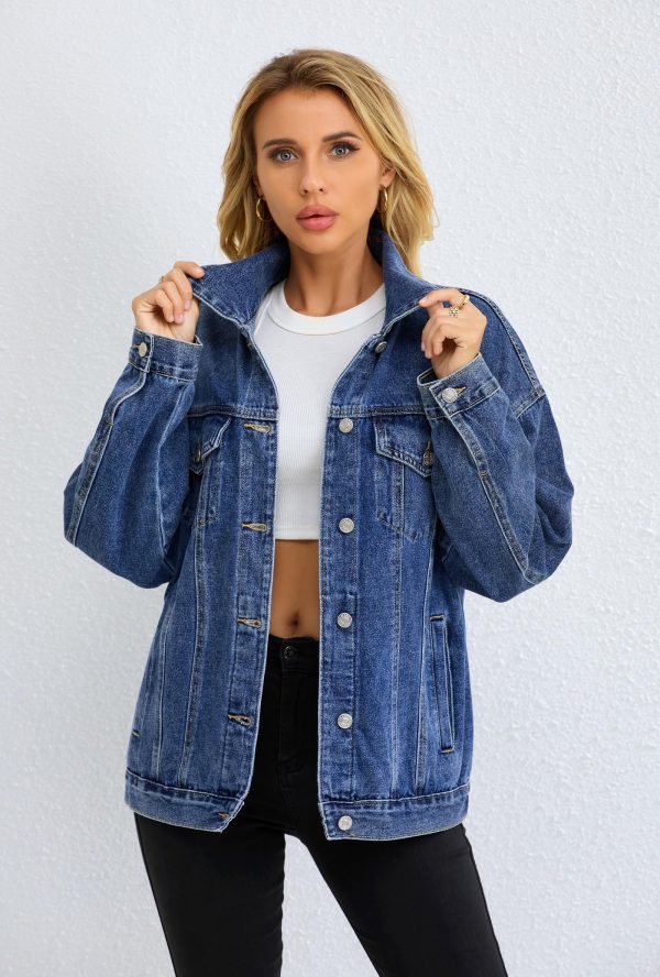 Jean Jacket for Women, Oversize Trendy Denim Jacket, Women's Loose Long Boyfriend Jean Jackets Coat