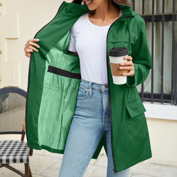 Packable Rain Jacket Women Waterproof Long Rain Coat Lightweight with Hood Windbreaker Jackets Outdoor Trench Coat