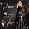 Women's Genuine Leather Coat with Faux Fur Collar, Winter Style Sleeve Furry Trim Peplum Long Coat with Belt