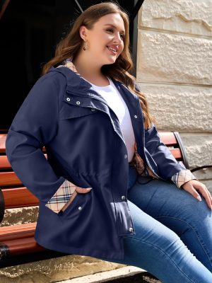 Rain Jacket Women Plus Size Long Raincoat with Hood Waterproof Outdoor Trench Coat