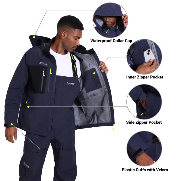 PRO Men's Fishing Rain Suit - 3-Layer Waterproof Breathable Wader Set Jacket&Bib Pant,Foul Weather Gear