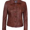 Womens Leather Jacket - Real Lambskin Trucker Leather Jackets for Women