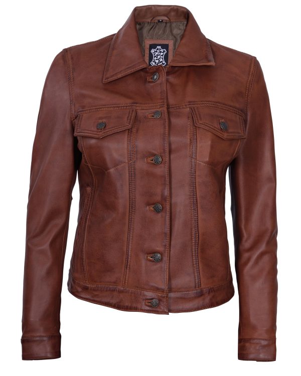 Womens Leather Jacket - Real Lambskin Trucker Leather Jackets for Women