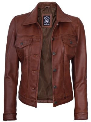 Womens Leather Jacket - Real Lambskin Trucker Leather Jackets for Women
