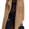 Women's Fuzzy Fleece Lapel Open Front Long Cardigan Coat Faux Fur Warm Winter Outwear Jackets