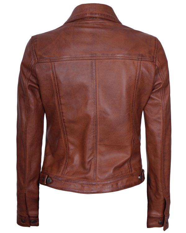 Womens Leather Jacket - Real Lambskin Trucker Leather Jackets for Women