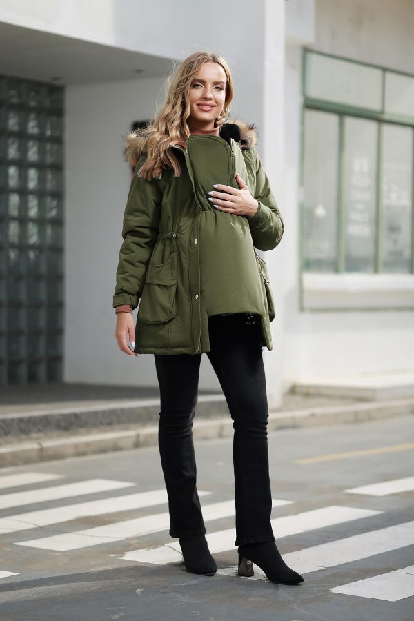 Womens Maternity 3 in 1 Thickened Outwear Fleece Lined Coat Winter Warm Hooded