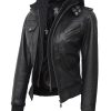 Leather Jacket Women - Real Lambskin Leather Jackets For Womens With Removable Hood