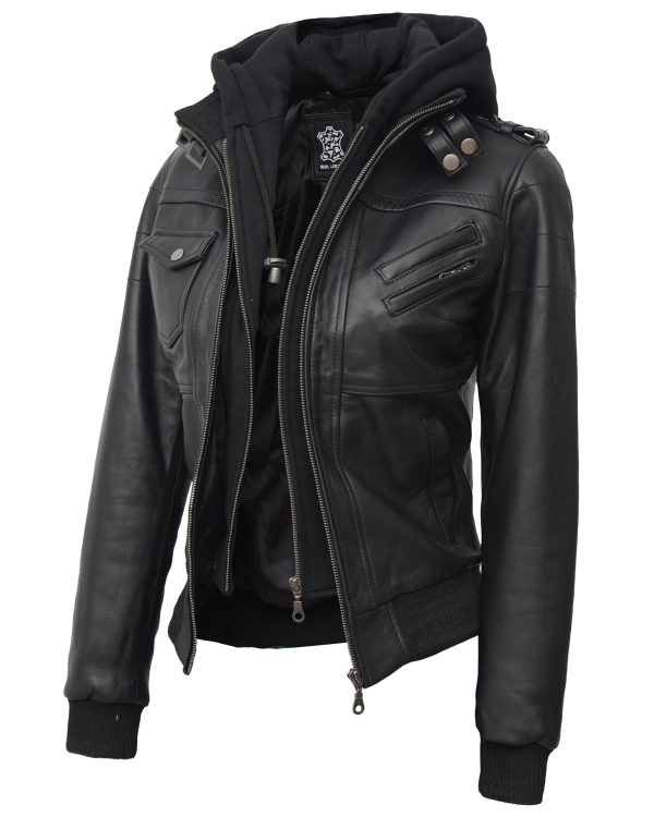 Leather Jacket Women - Real Lambskin Leather Jackets For Womens With Removable Hood