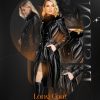 Women's Genuine Leather Coat with Faux Fur Collar, Winter Style Sleeve Furry Trim Peplum Long Coat with Belt