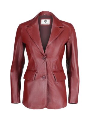 Genuine Soft Leather Blazer Women, Classic 2-Button Design, Casual Suit Style Real Lambskin Leather Jacket