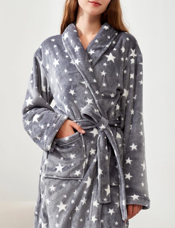 Women's Fleece Bath Robe Full Length Plush Soft Bathrobe Warm Lounge Sleepwear Robe with Pockets Gift for Mom Wife Dad Friend