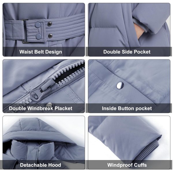 Women's Winter Long Down Jacket Hooded Removable Cap Waisted Thickened Warm Winter Jacket