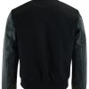 Varsity Letterman Baseball Bomber Retro Vintage Jacket Solid Black Wool Black Genuine Leather Sleeves
