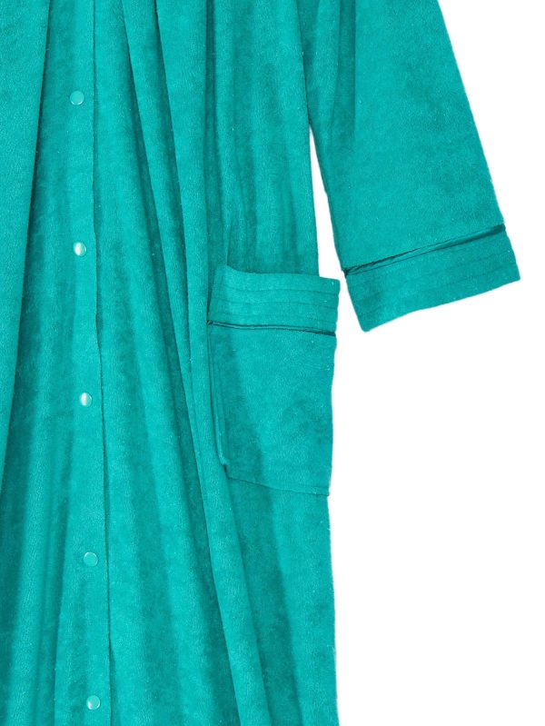 Women Full-Length Snap Front Terrycloth Long Bathrobe – Loose Absorbent Full-Coverage Plush Long Ankle Bath Robe