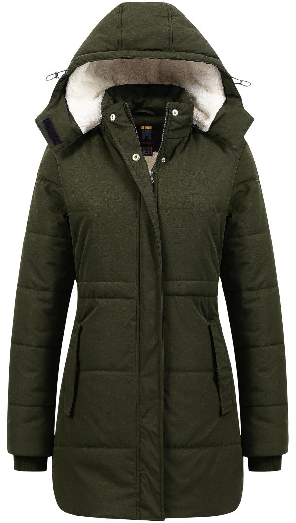 Women's Thicken Sherpa Winter Coat Puffy Warm Snow Jacket With Removable Hood