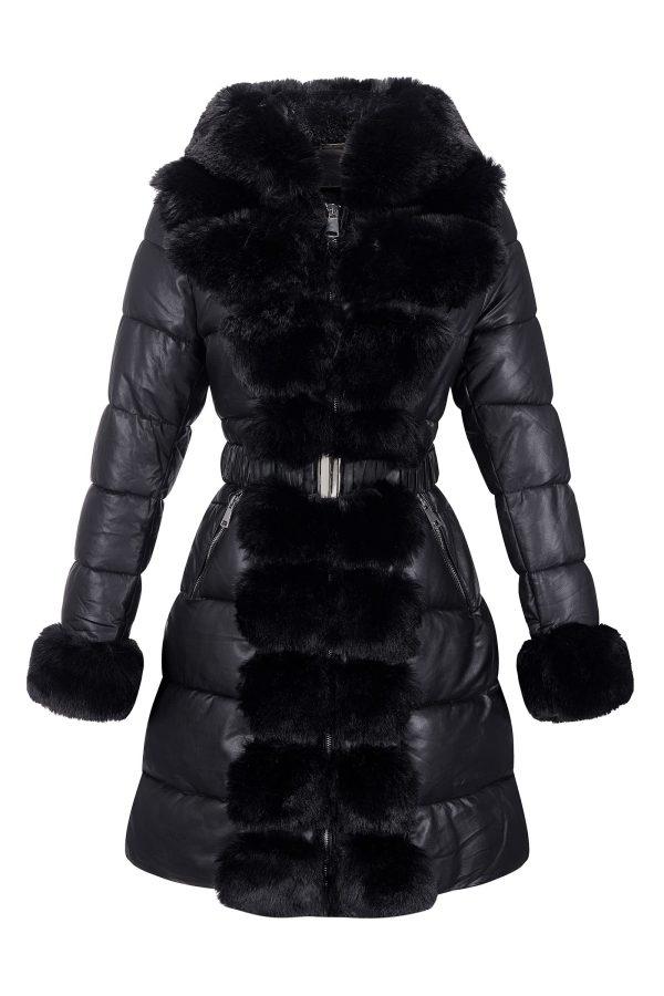 Puffer Jacket Women Winter Fur Lined Coat with Long Fur Collar Hooded Cold-resistant, Warm Bubble Overcoat