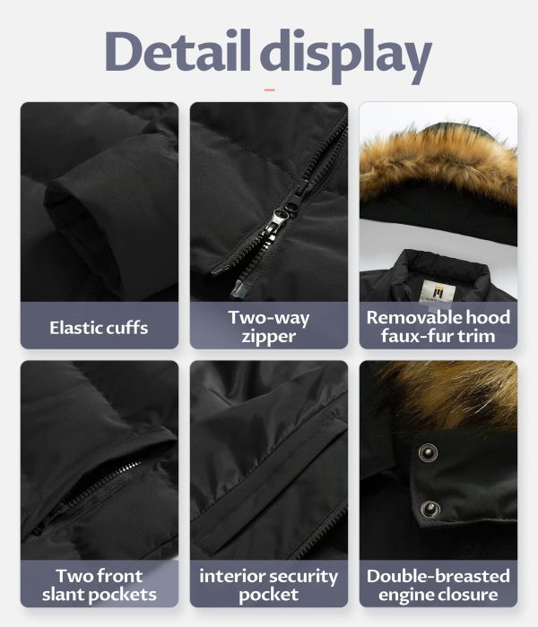 Women's Long Winter Faux Fur Coat Puffer Warm Jacket with Detachable Hood