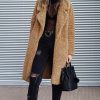 Women's Fuzzy Fleece Lapel Open Front Long Cardigan Coat Faux Fur Warm Winter Outwear Jackets