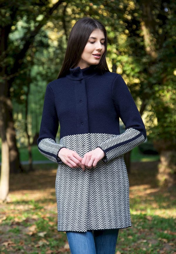 Herringbone Wool Coat Cardigan for Women