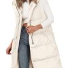 Womens Long Puffer Vest Fall Winter Trendy Zip Up Sleeveless Coat Down Jacket Quilted Hooded Warm Outerwear