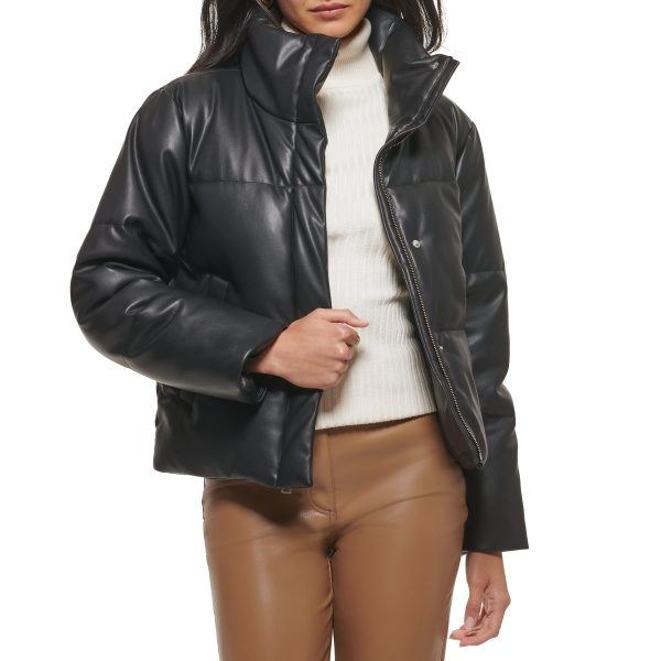 Women's Vegan Leather Quilted Shorty Puffer