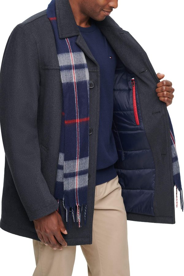 Men's Size Tall Wool Melton Walking Coat With Detachable Scarf