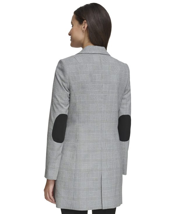 Women's Long Plaid Fitted Single Button Blazer