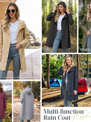 Packable Waterproof Rain Jacket Women with Hood Raincoat Windbreaker Long Hooded Trench Coats S-2XL Available