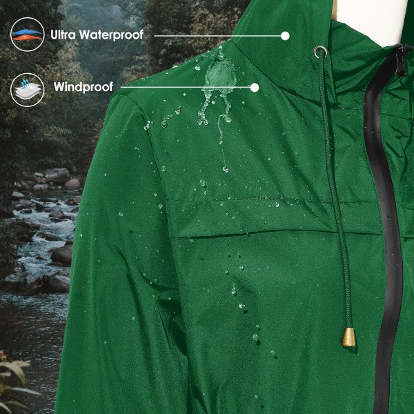 Packable Rain Jacket Women Waterproof Long Rain Coat Lightweight with Hood Windbreaker Jackets Outdoor Trench Coat