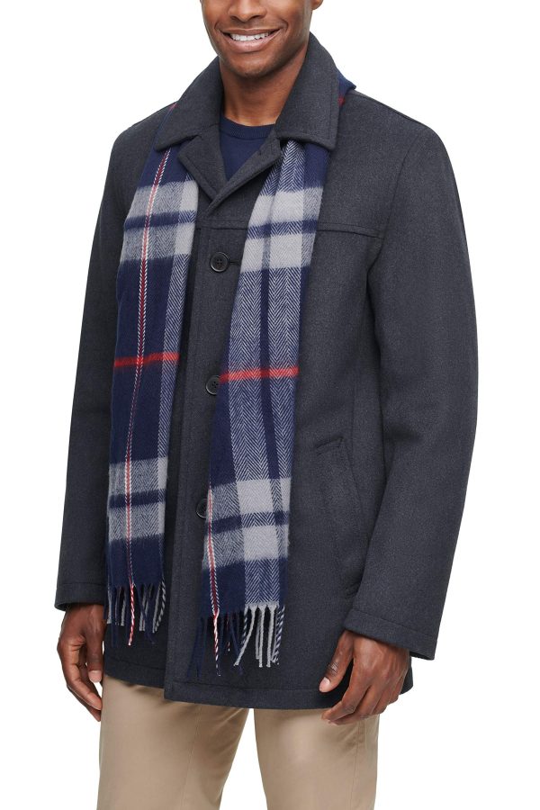 Men's Size Tall Wool Melton Walking Coat With Detachable Scarf